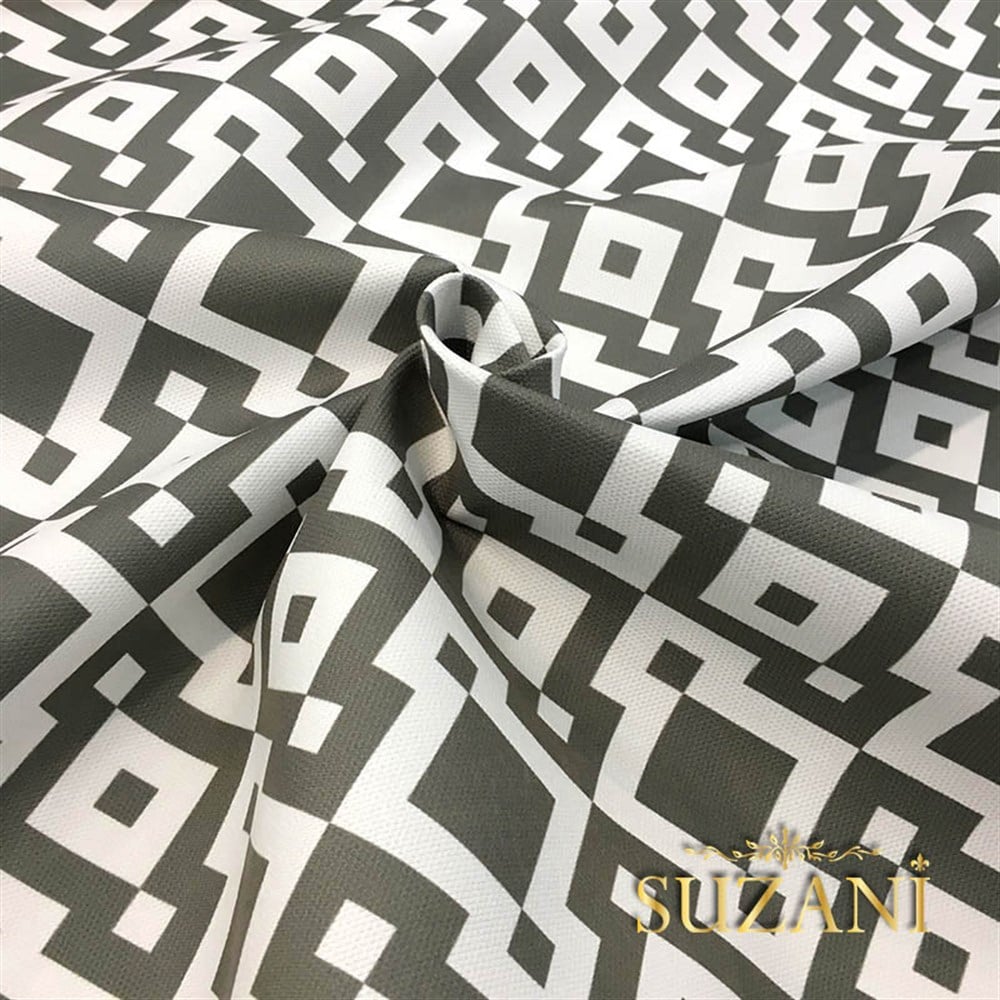 Gri Beyaz Geometrik Dijital Baskılı Kumaş