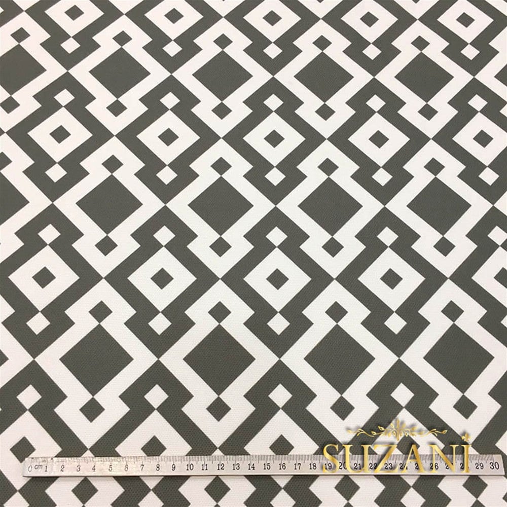 Gri Beyaz Geometrik Dijital Baskılı Kumaş