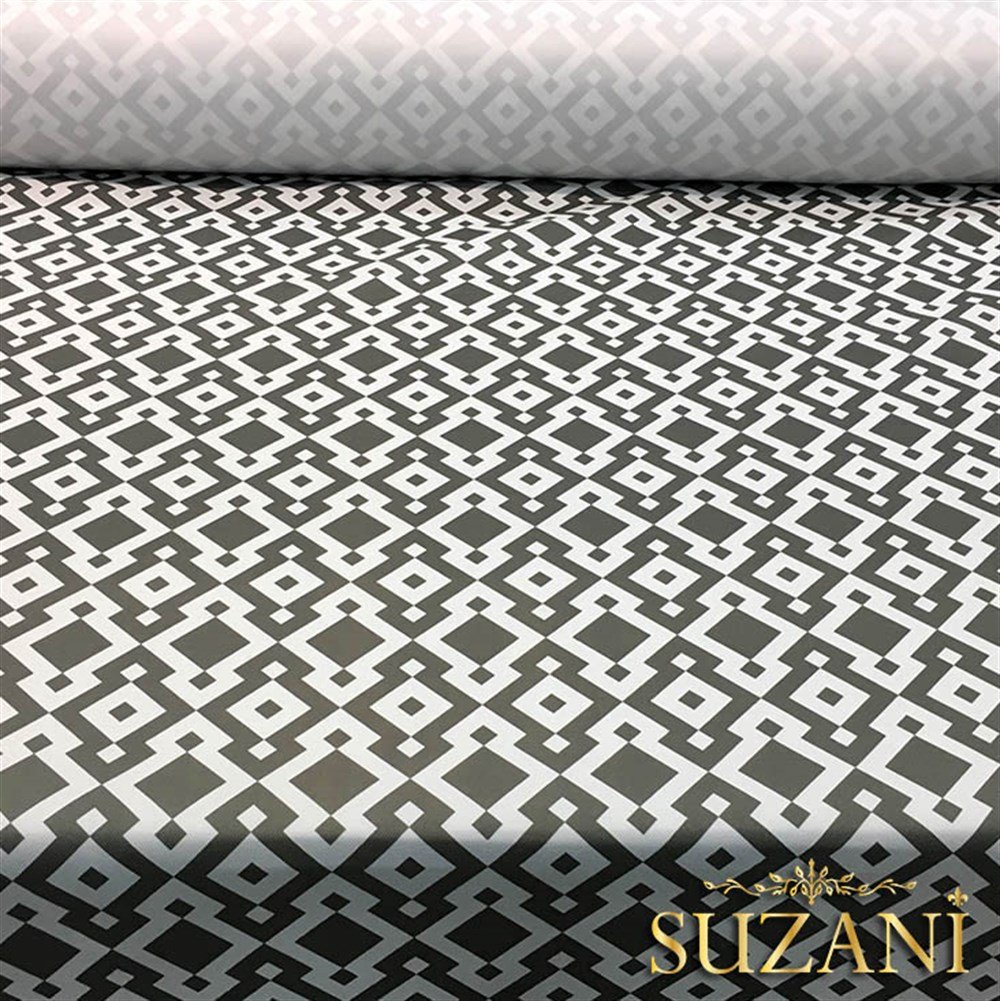 Gri Beyaz Geometrik Dijital Baskılı Kumaş