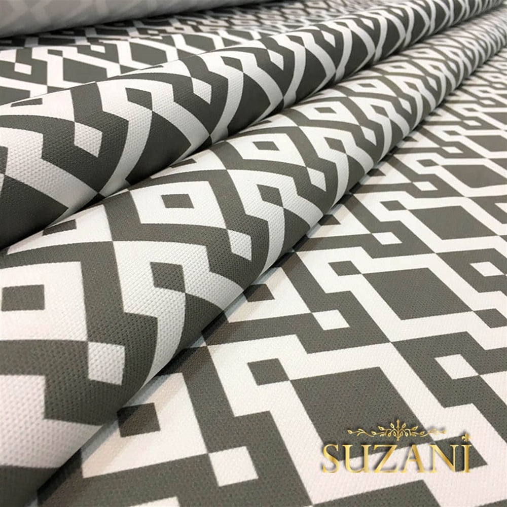 Gri Beyaz Geometrik Dijital Baskılı Kumaş