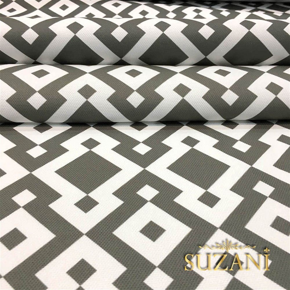 Gri Beyaz Geometrik Dijital Baskılı Kumaş