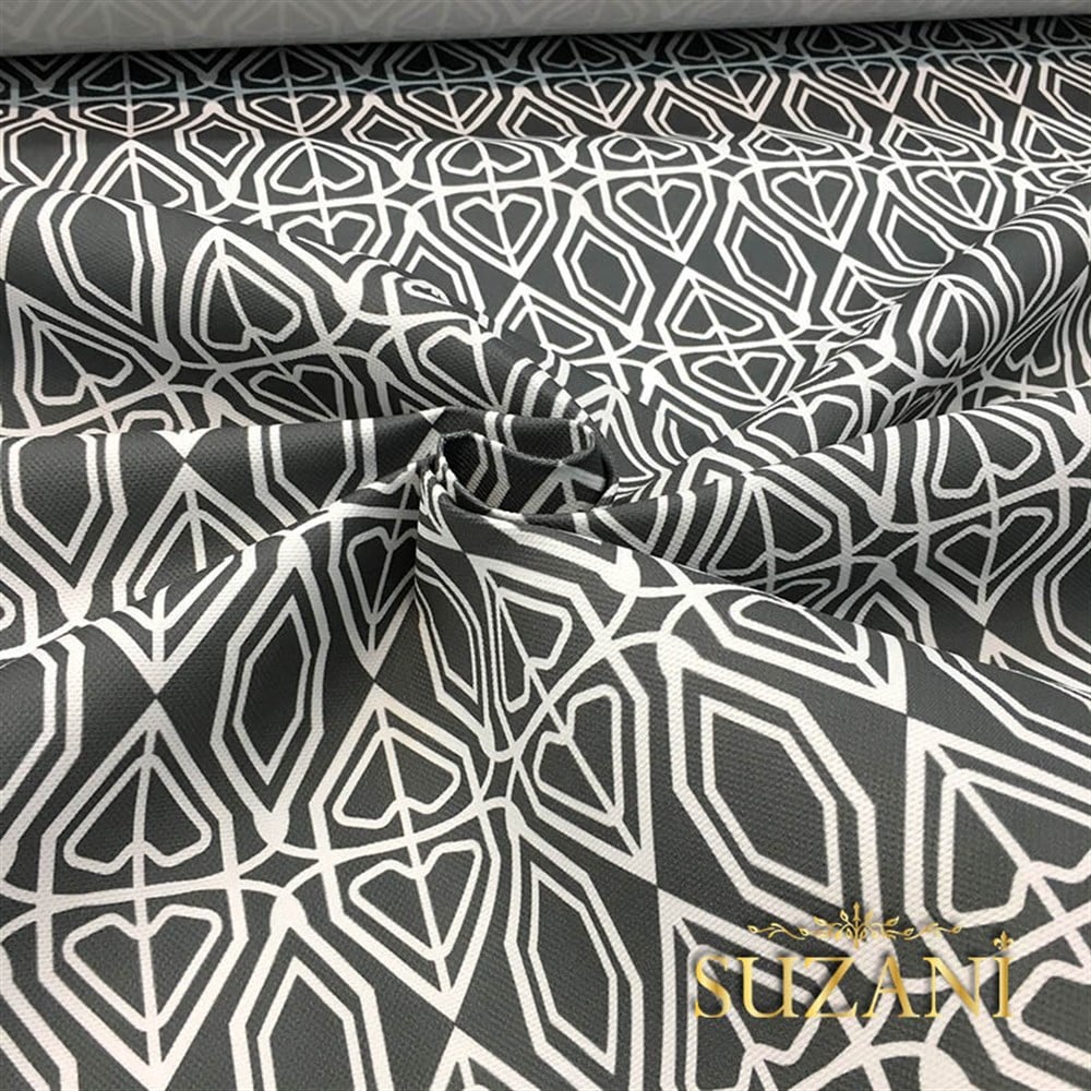 Gri Beyaz Geometrik Kumaş