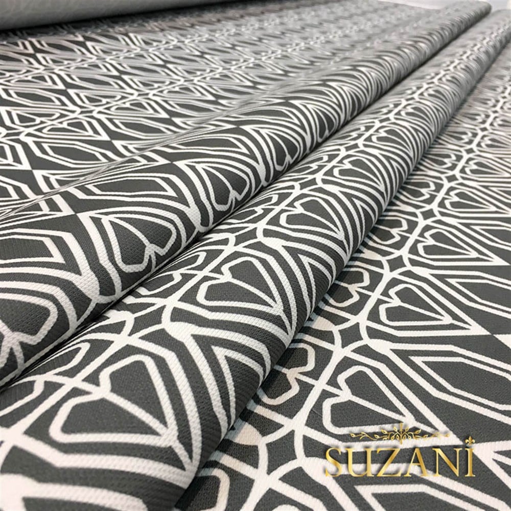 Gri Beyaz Geometrik Kumaş