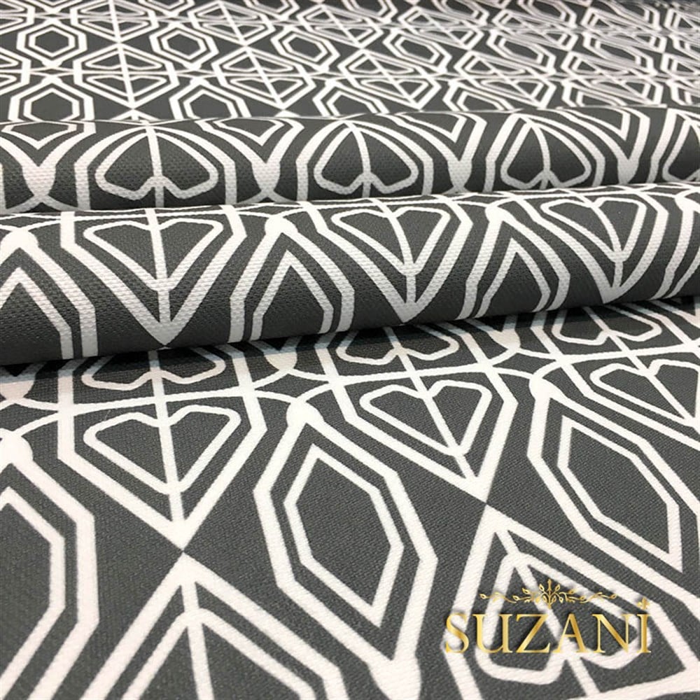 Gri Beyaz Geometrik Kumaş