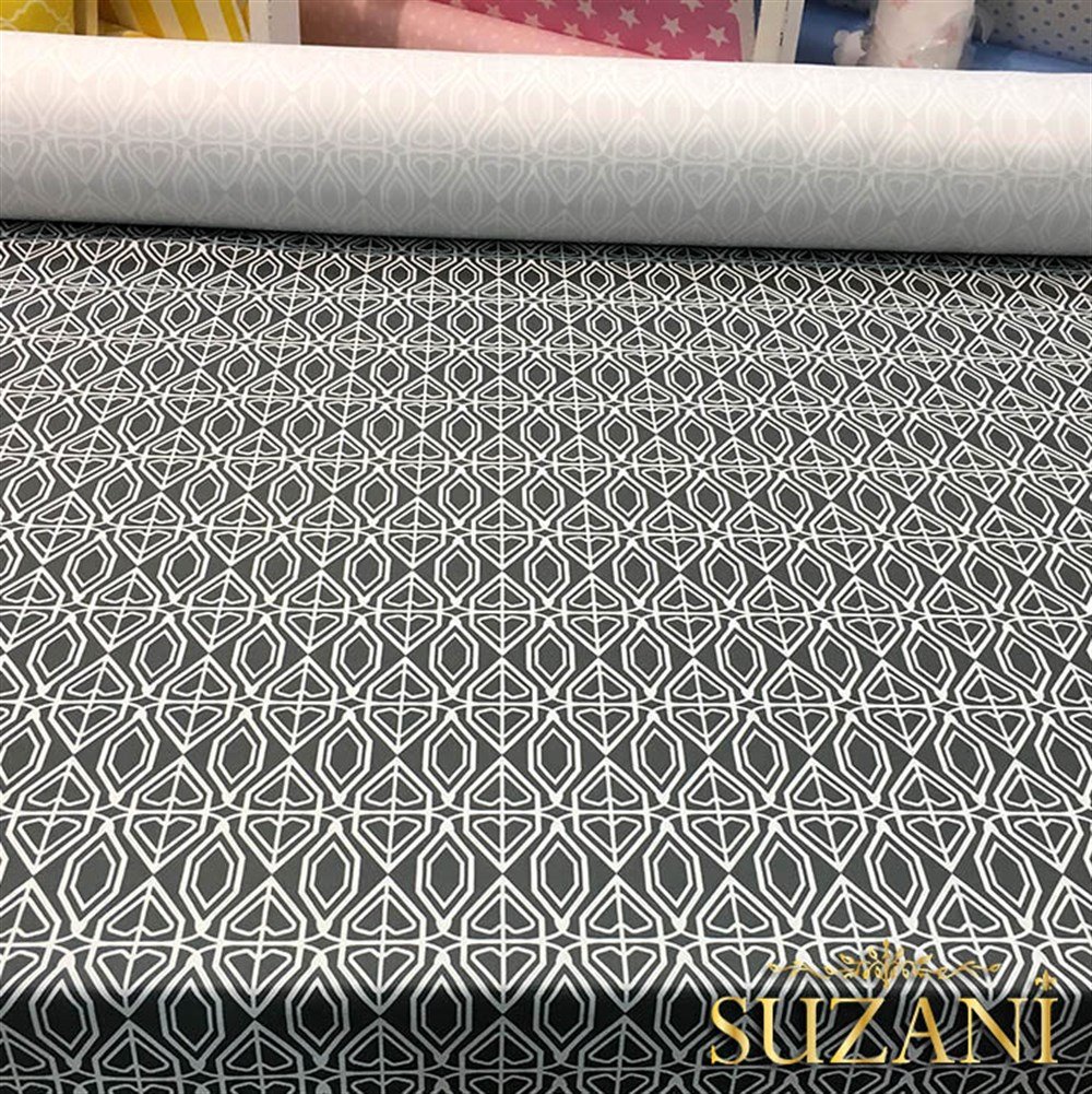Gri Beyaz Geometrik Kumaş