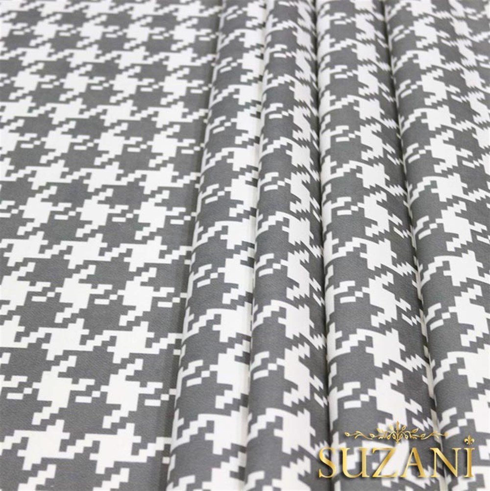 Gri Büyük Kazayağı Desenli Kumaş