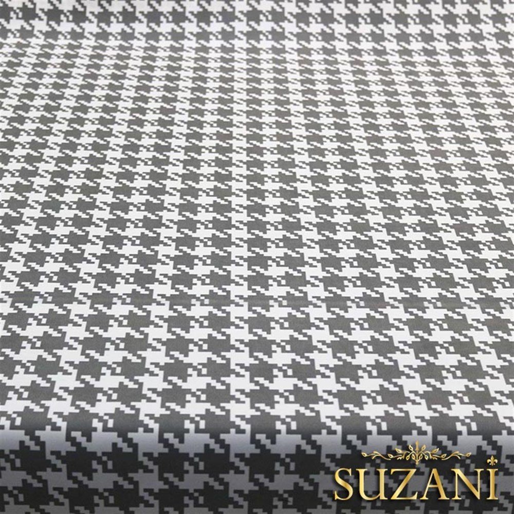 Gri Büyük Kazayağı Desenli Kumaş