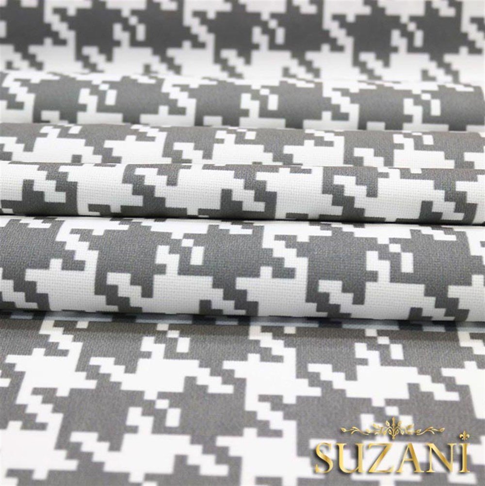 Gri Büyük Kazayağı Desenli Kumaş