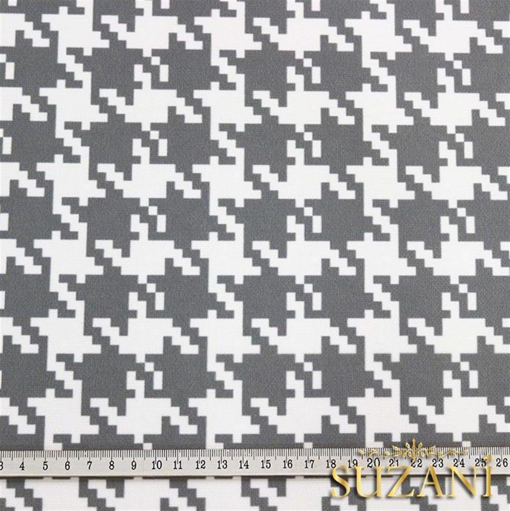 Gri Büyük Kazayağı Desenli Kumaş