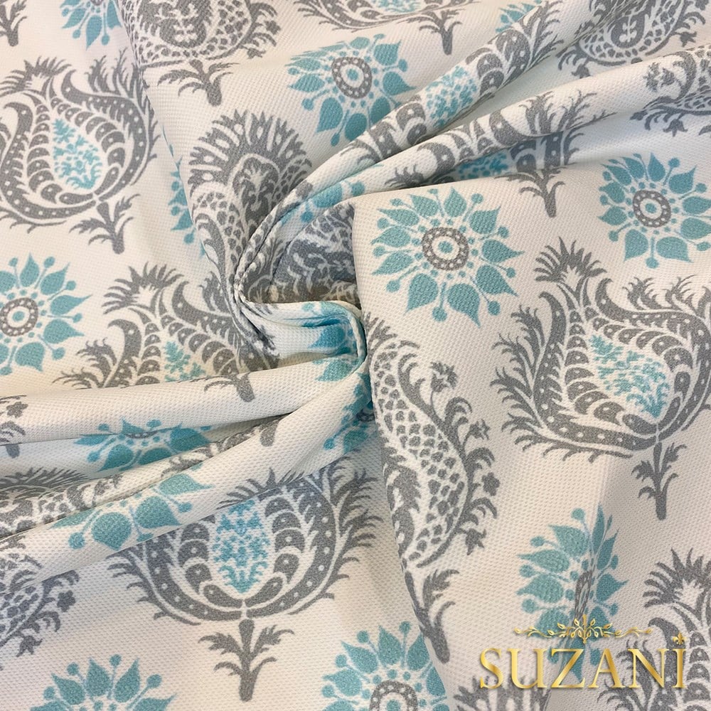 Gri Damask Desenli Dijital Baskılı Kumaş