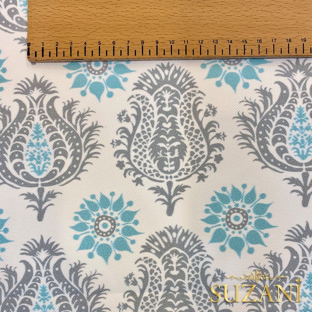 Gri Damask Desenli Dijital Baskılı Kumaş