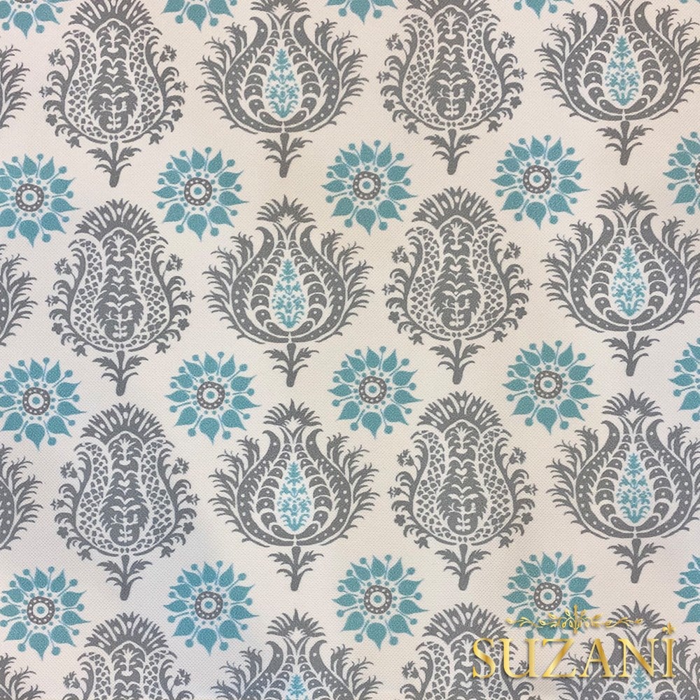 Gri Damask Desenli Dijital Baskılı Kumaş