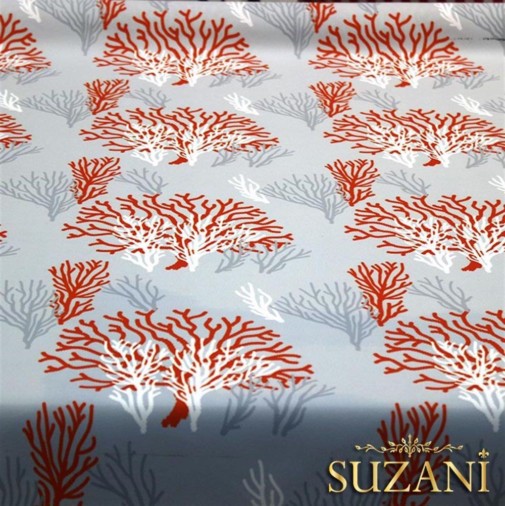 Gri Kırmızı Mercan Desenli Kumaş