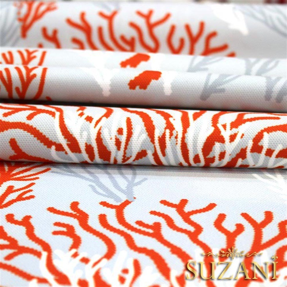 Gri Kırmızı Mercan Desenli Kumaş