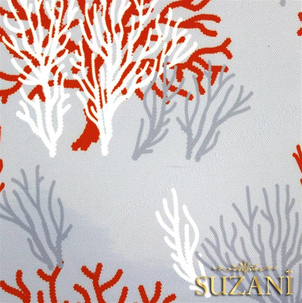 Gri Kırmızı Mercan Desenli Kumaş