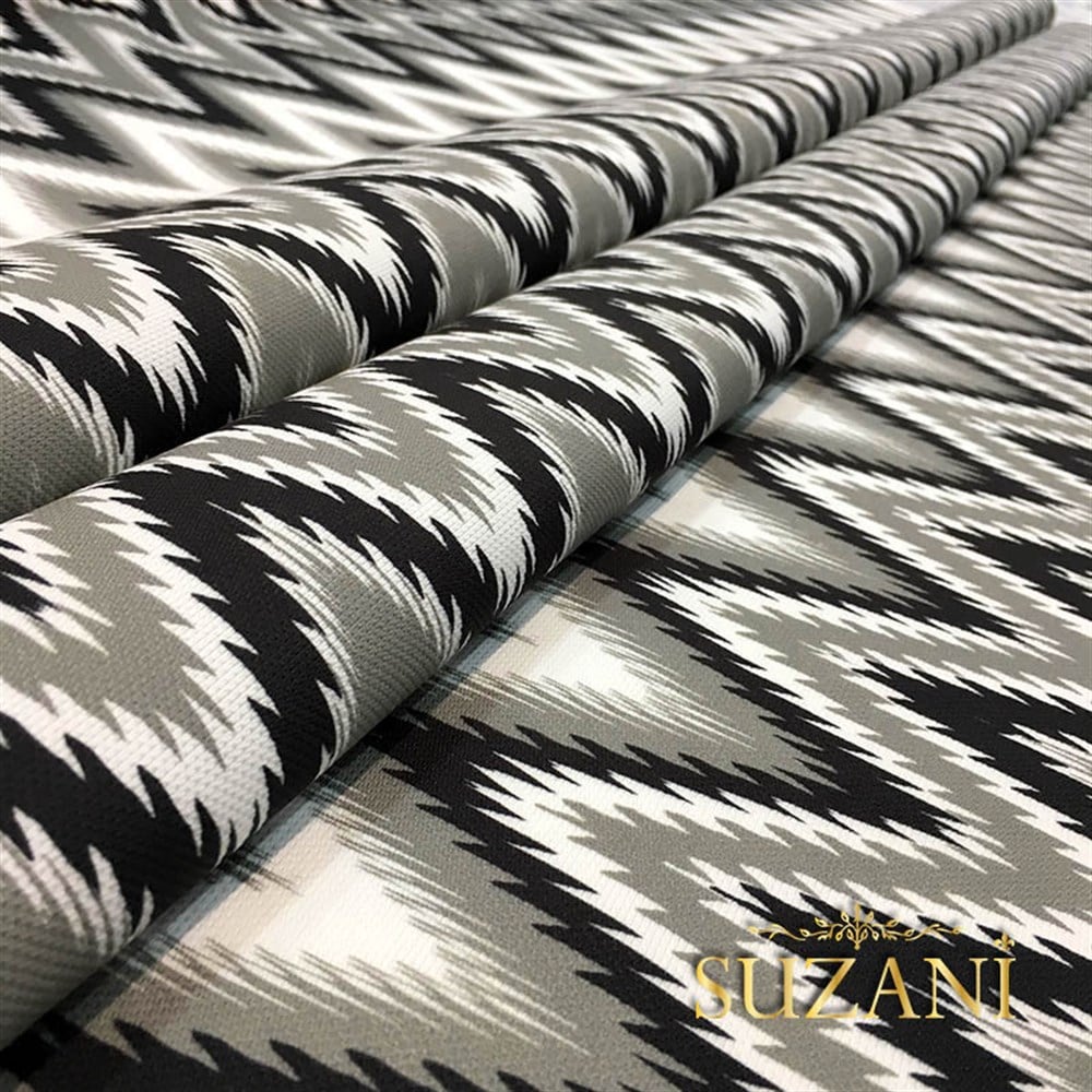 Gri Siyah Geçişli Zigzag Kumaş