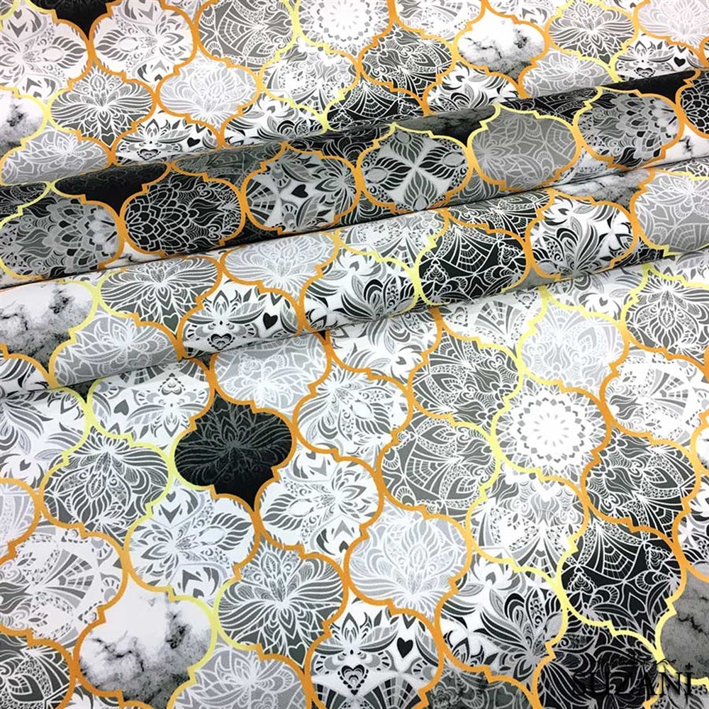 Gri Siyah Motifli Moroccan Desenli Kumaş