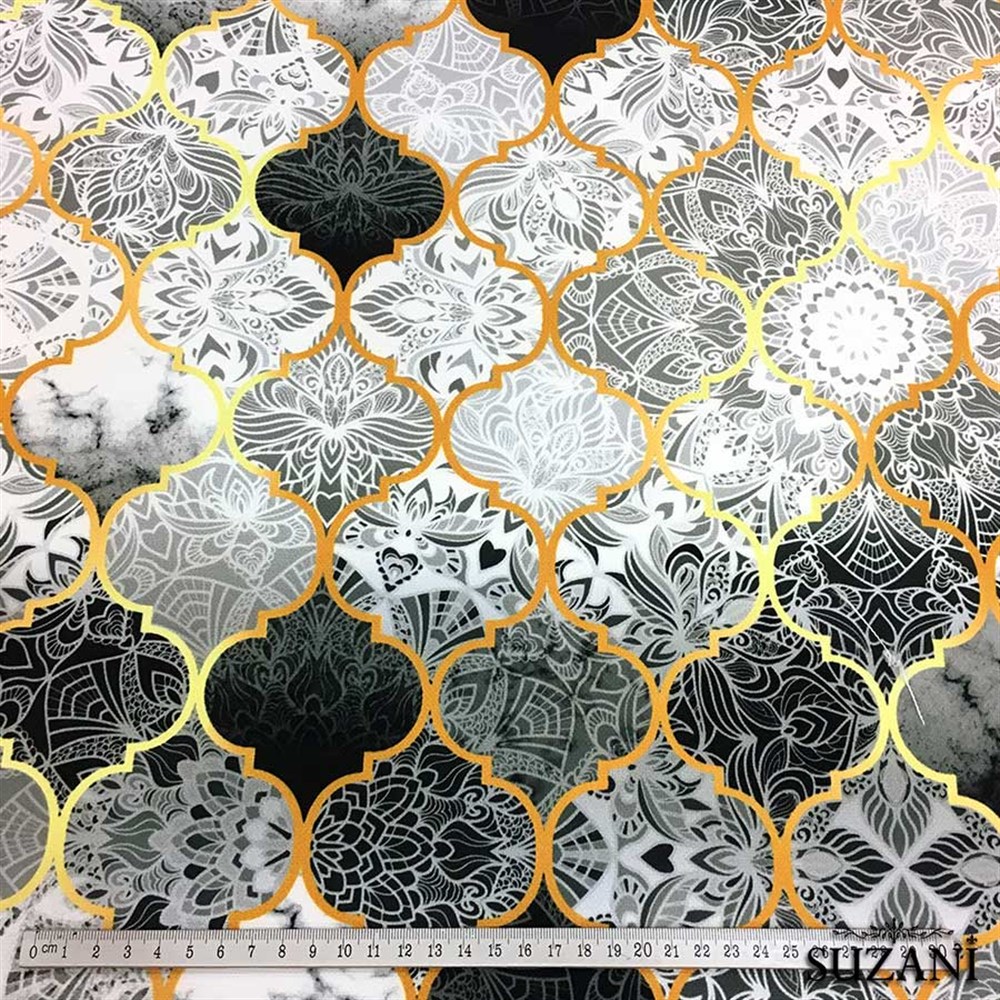 Gri Siyah Motifli Moroccan Desenli Kumaş