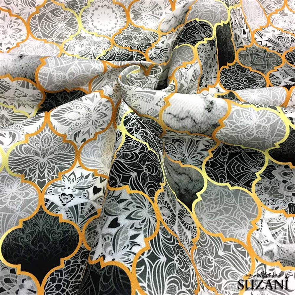 Gri Siyah Motifli Moroccan Desenli Kumaş