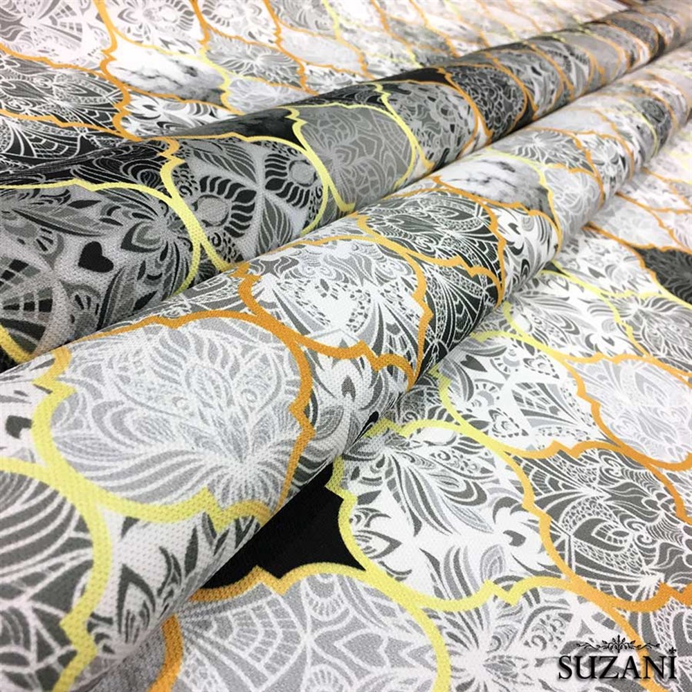 Gri Siyah Motifli Moroccan Desenli Kumaş