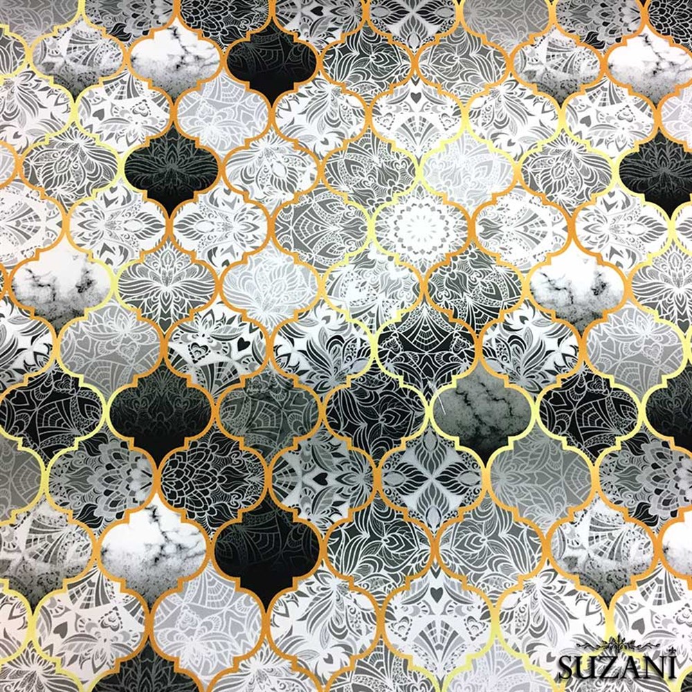 Gri Siyah Motifli Moroccan Desenli Kumaş