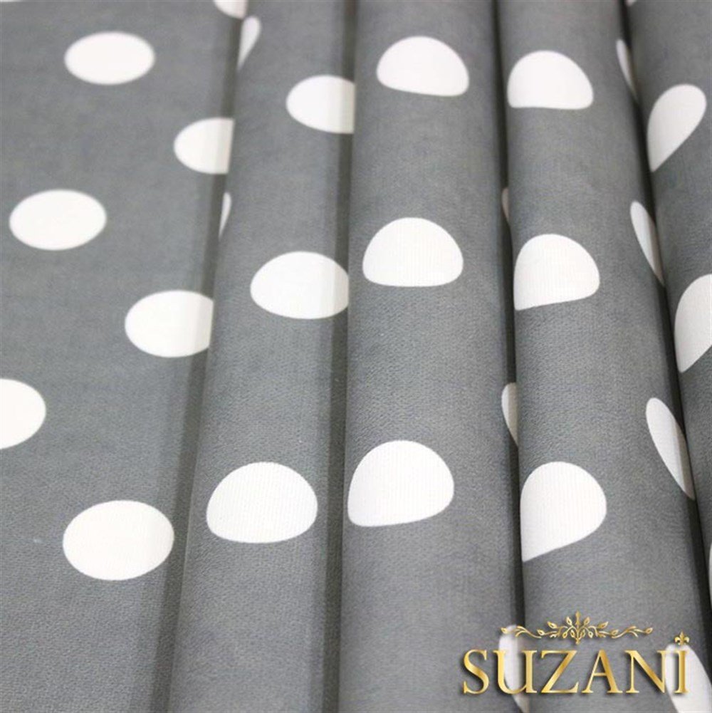 Gri Üzeri Beyaz Büyük Puanlı Kumaş