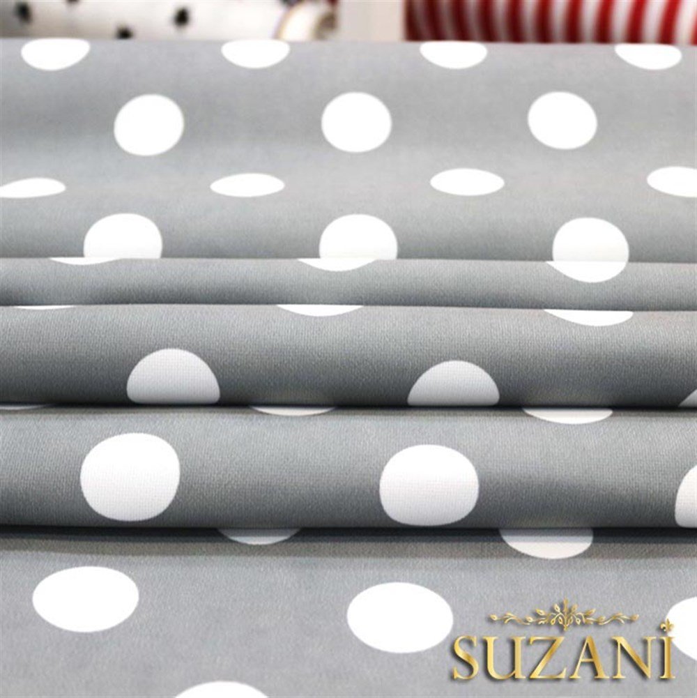 Gri Üzeri Beyaz Büyük Puanlı Kumaş