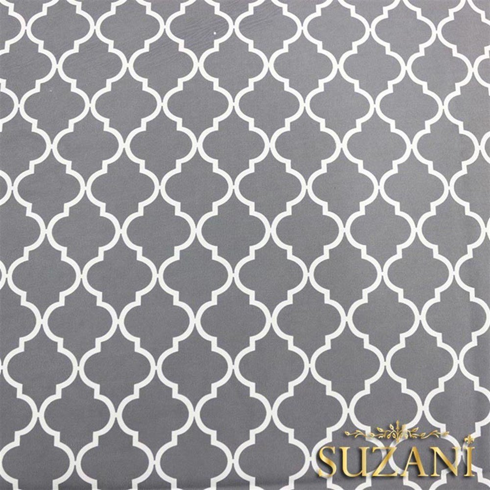 Gri Üzeri Beyaz Moroccan Desenli Kumaş