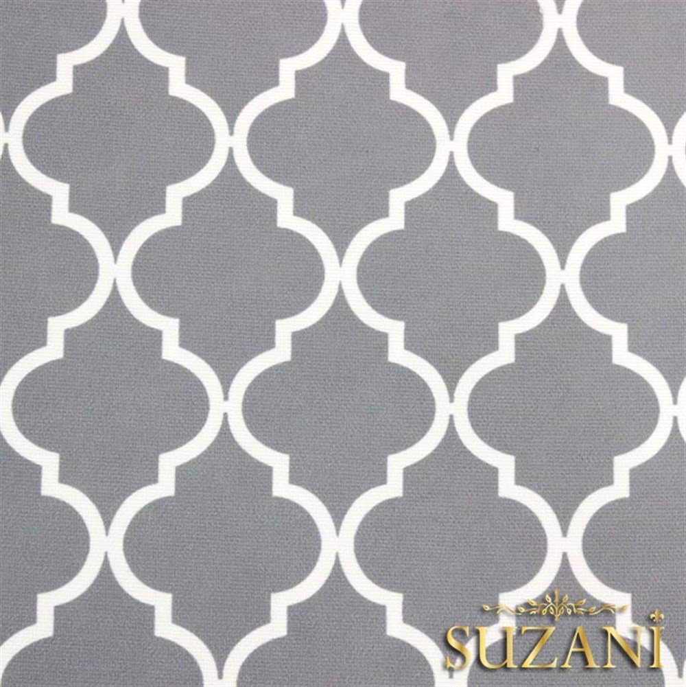 Gri Üzeri Beyaz Moroccan Desenli Kumaş