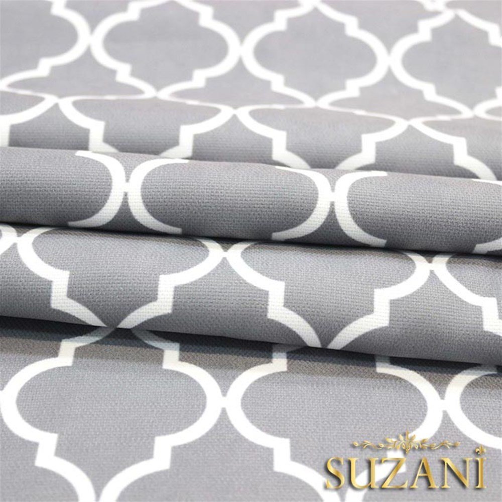 Gri Üzeri Beyaz Moroccan Desenli Kumaş