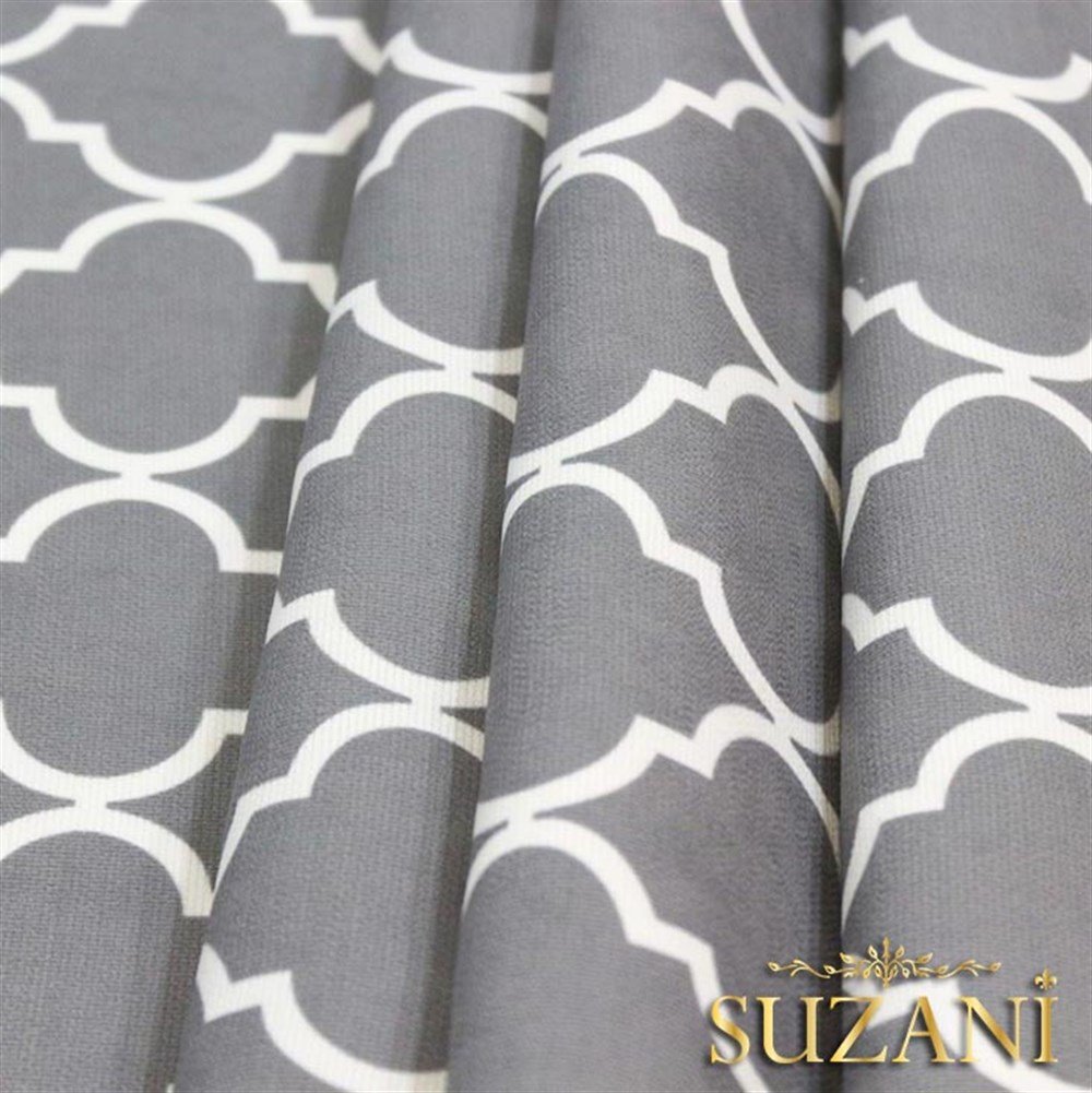 Gri Üzeri Beyaz Moroccan Desenli Kumaş