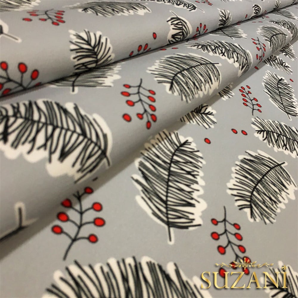 Gri Zemin Çitlembik Yılbaşı Desenli Kumaş