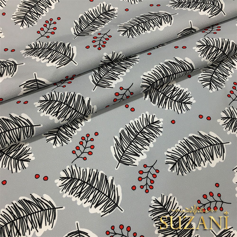 Gri Zemin Çitlembik Yılbaşı Desenli Kumaş
