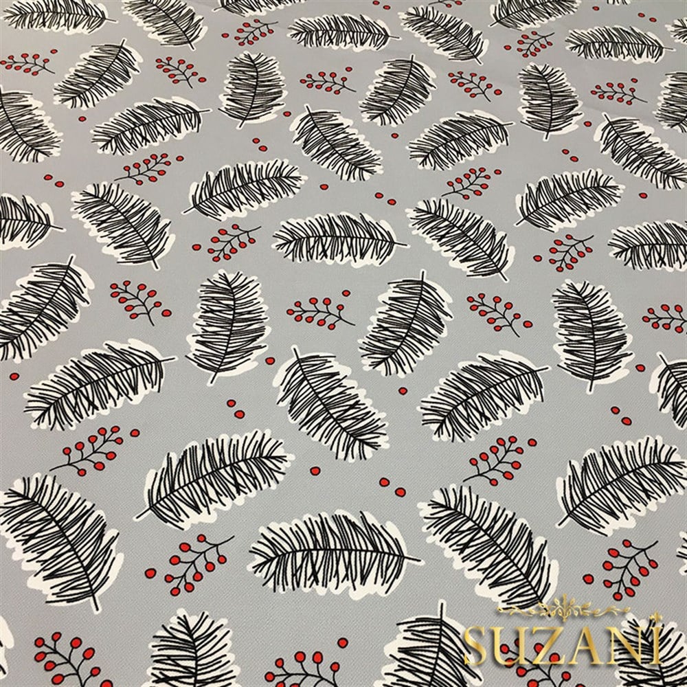 Gri Zemin Çitlembik Yılbaşı Desenli Kumaş
