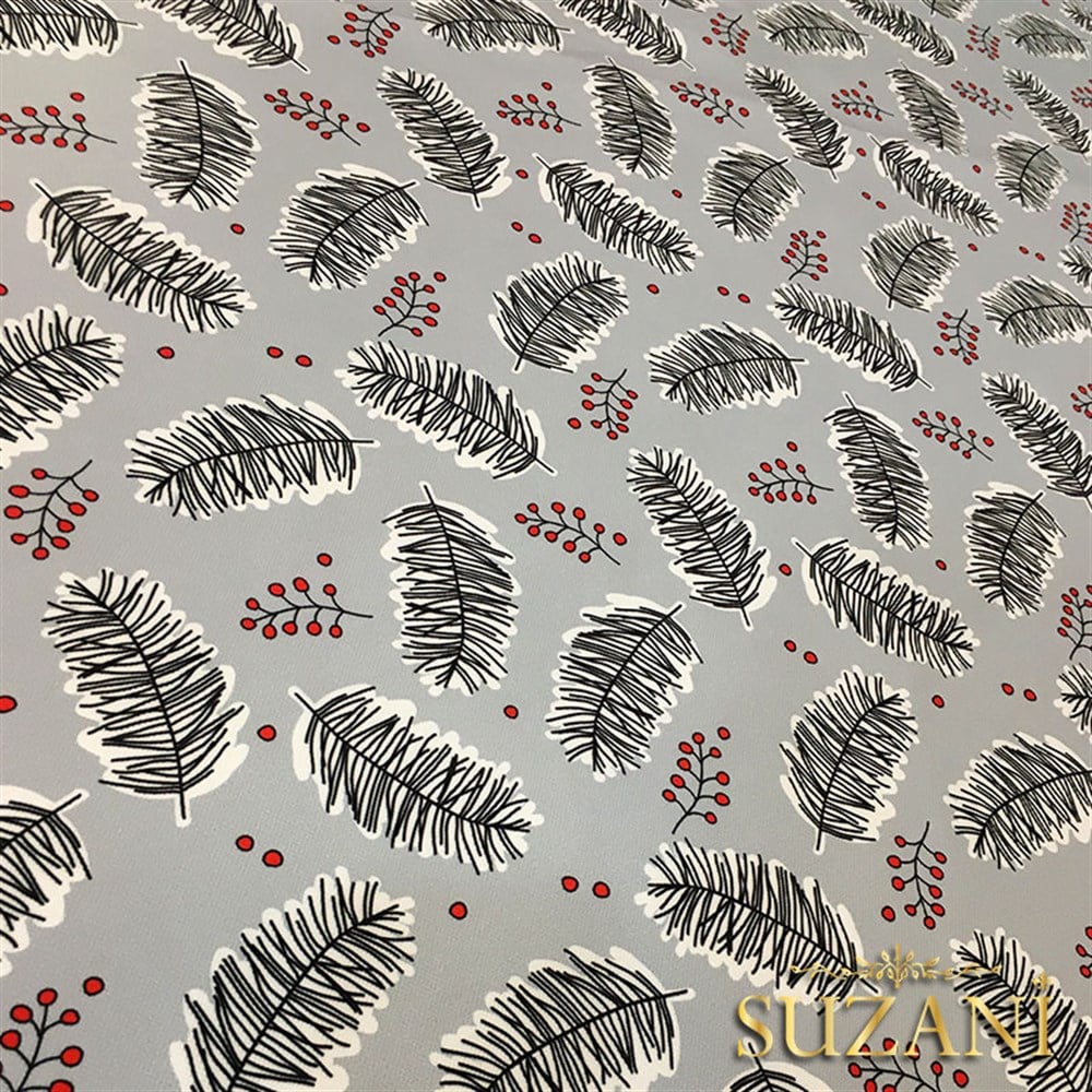 Gri Zemin Çitlembik Yılbaşı Desenli Kumaş