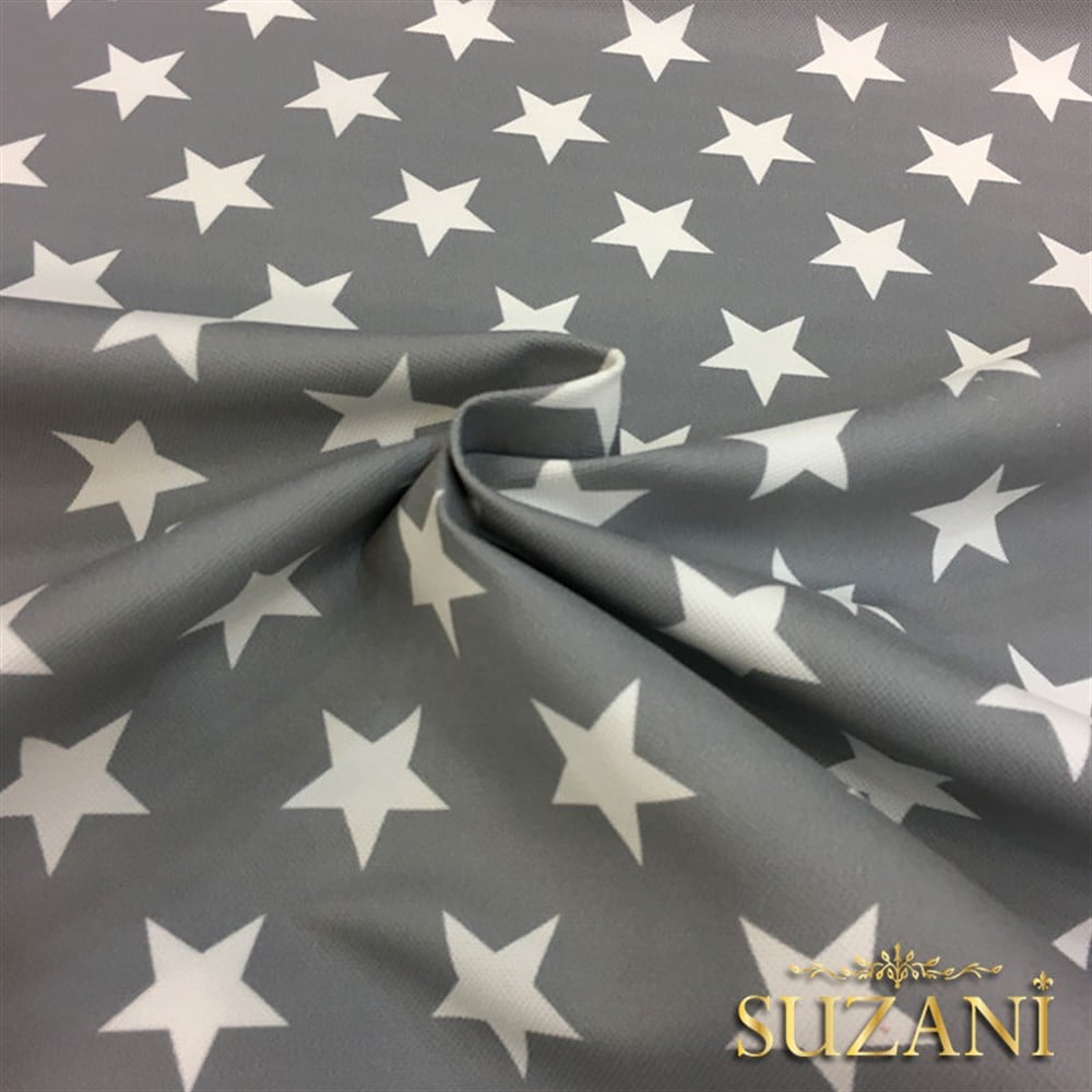 Gri Zemin Düz Beyaz Yıldızlı Kumaş