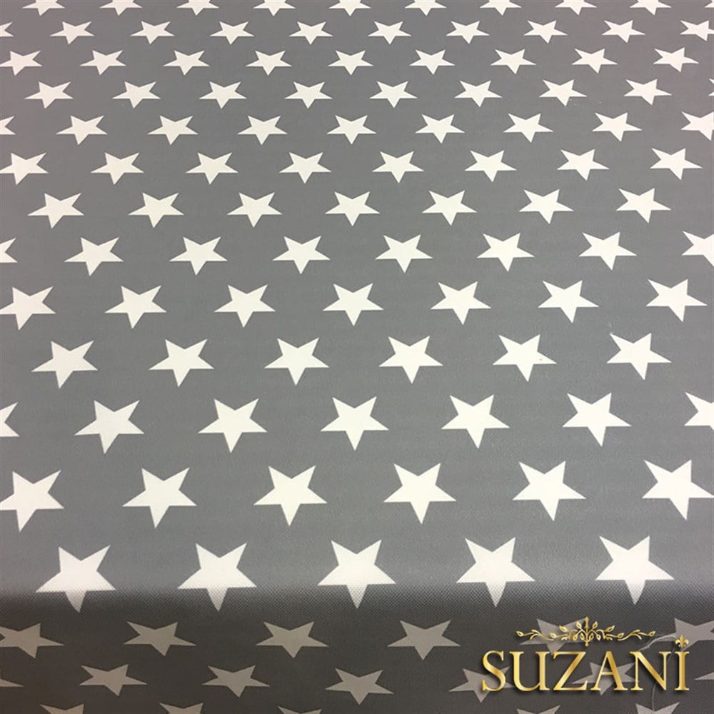 Gri Zemin Düz Beyaz Yıldızlı Kumaş