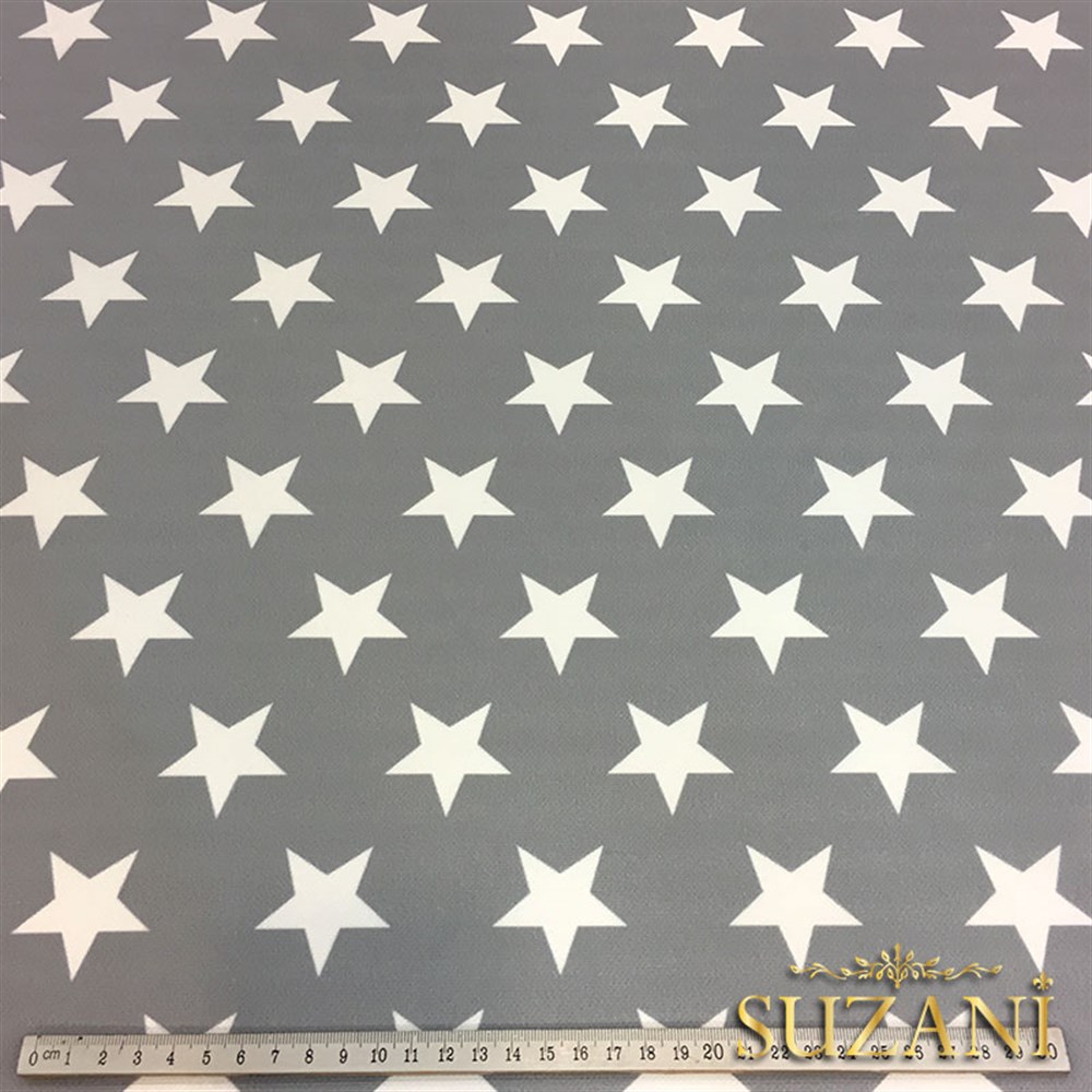 Gri Zemin Düz Beyaz Yıldızlı Kumaş
