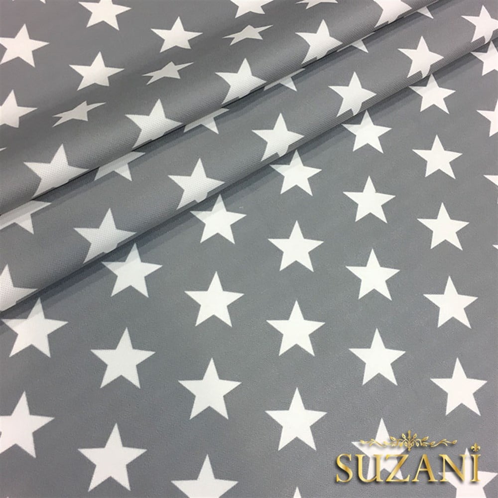Gri Zemin Düz Beyaz Yıldızlı Kumaş