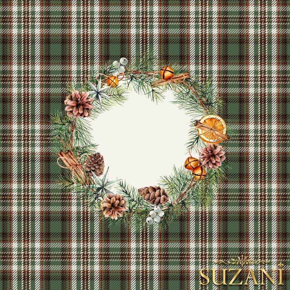 Haki Ekose Desenli 3'lü Pano Kumaş