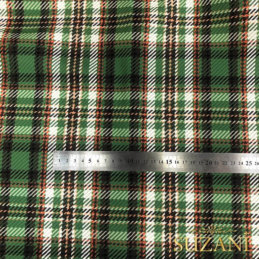 Haki Ekose Desenli Dijital Baskılı Kumaş