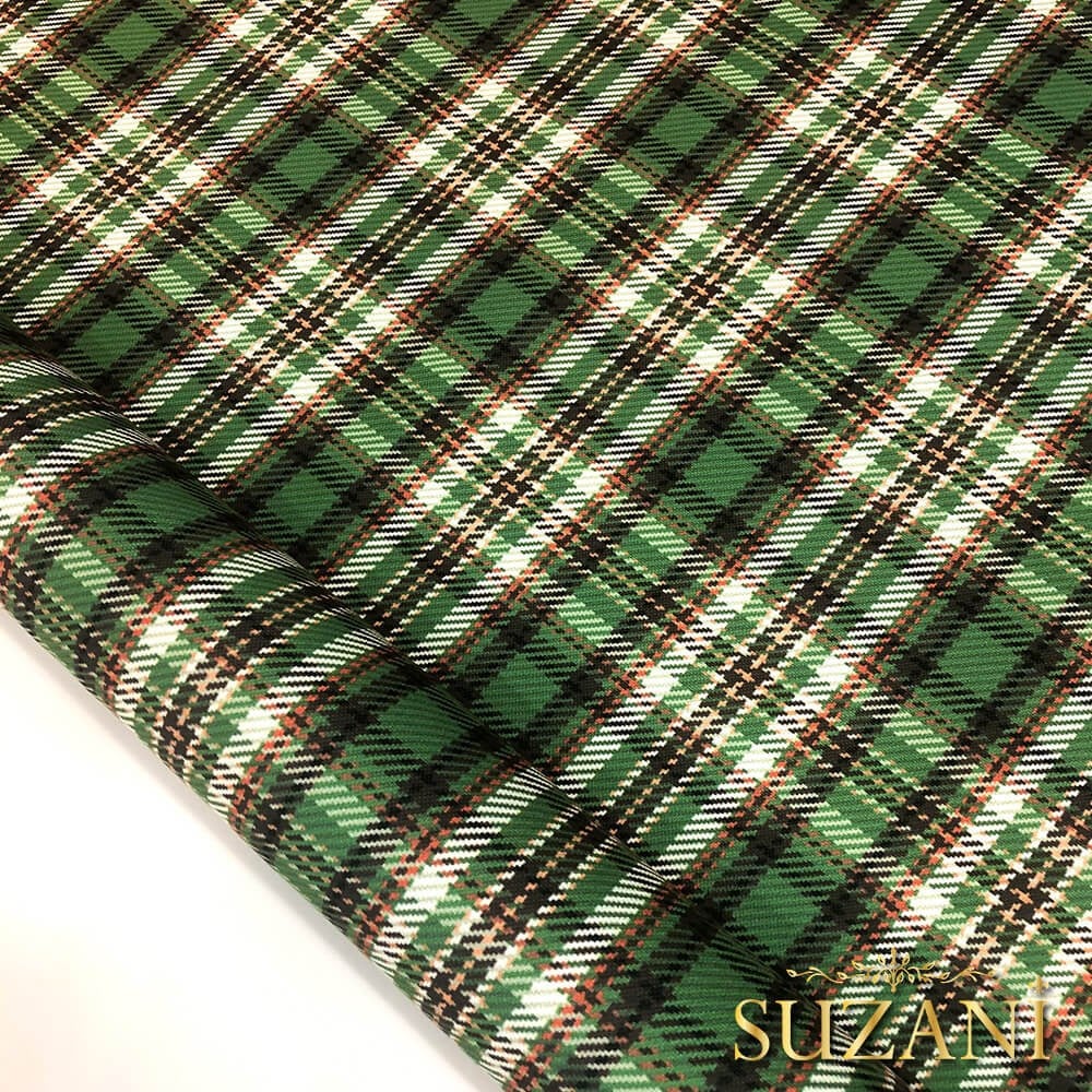 Haki Ekose Desenli Dijital Baskılı Kumaş