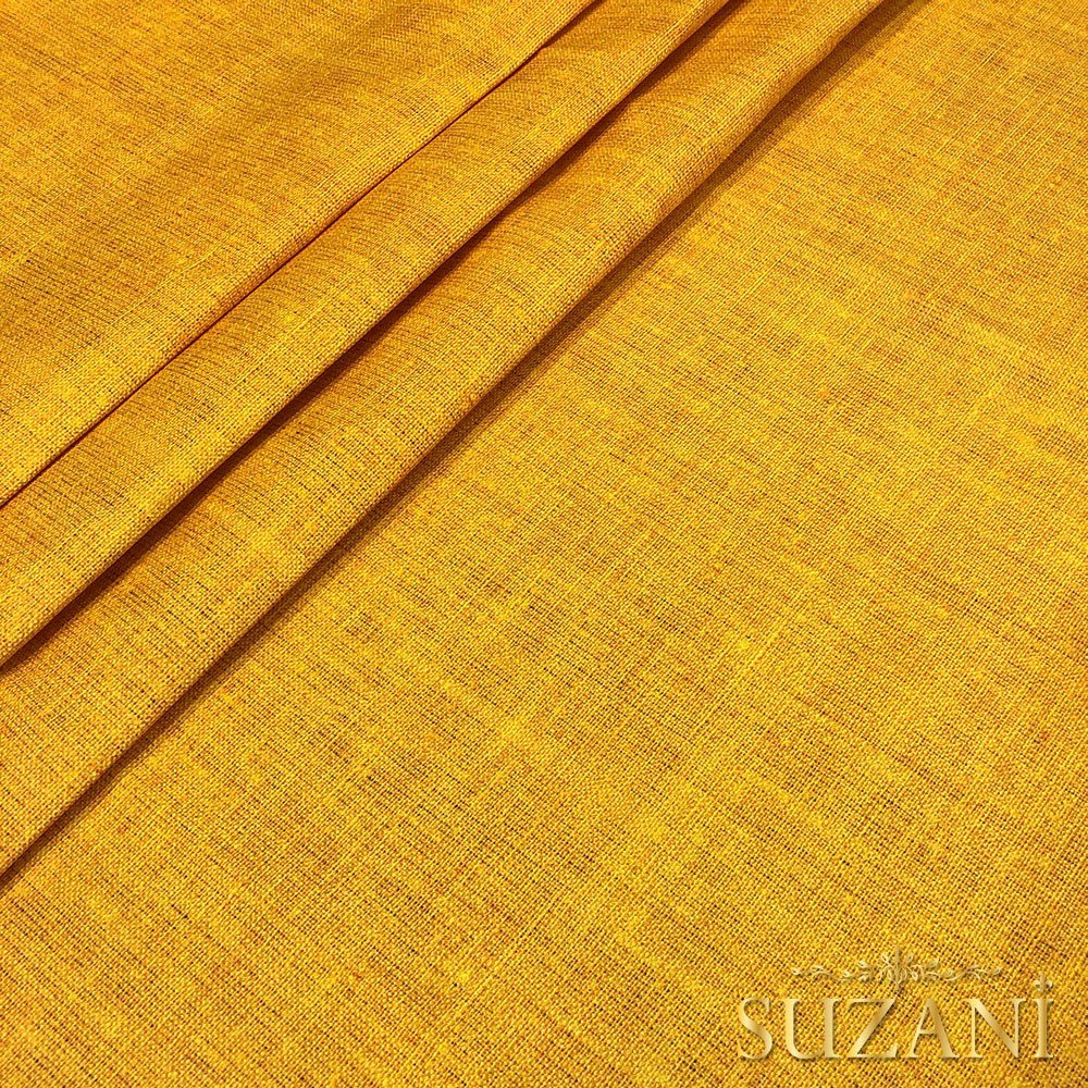 Hardal Keten Görünümlü Dijital Baskılı Kumaş