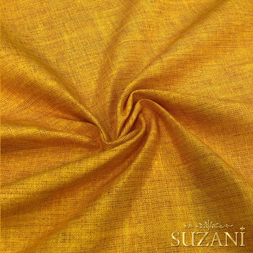 Hardal Keten Görünümlü Dijital Baskılı Kumaş