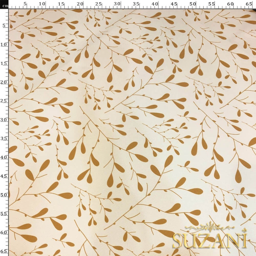 Hardal Minik Yaprak Desenli Dijital Baskılı Kumaş