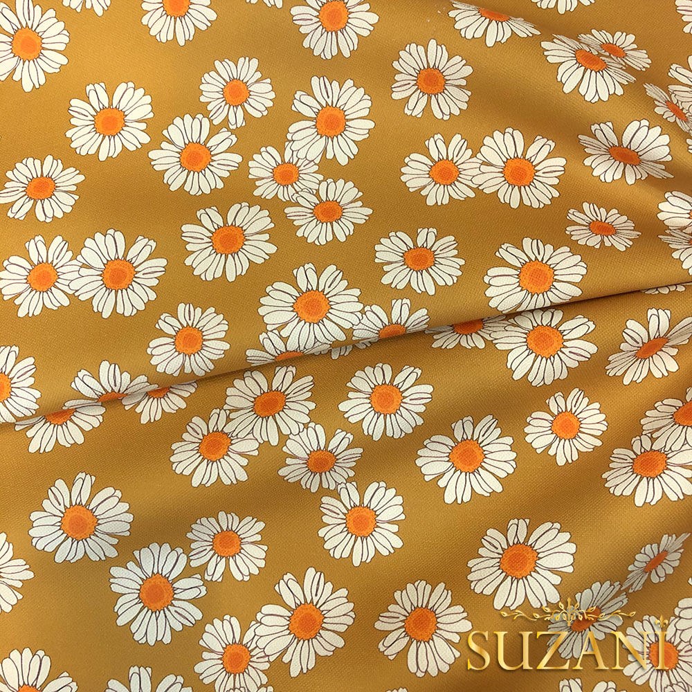 Hardal Papatya Desenli Dijital Baskılı Kumaş