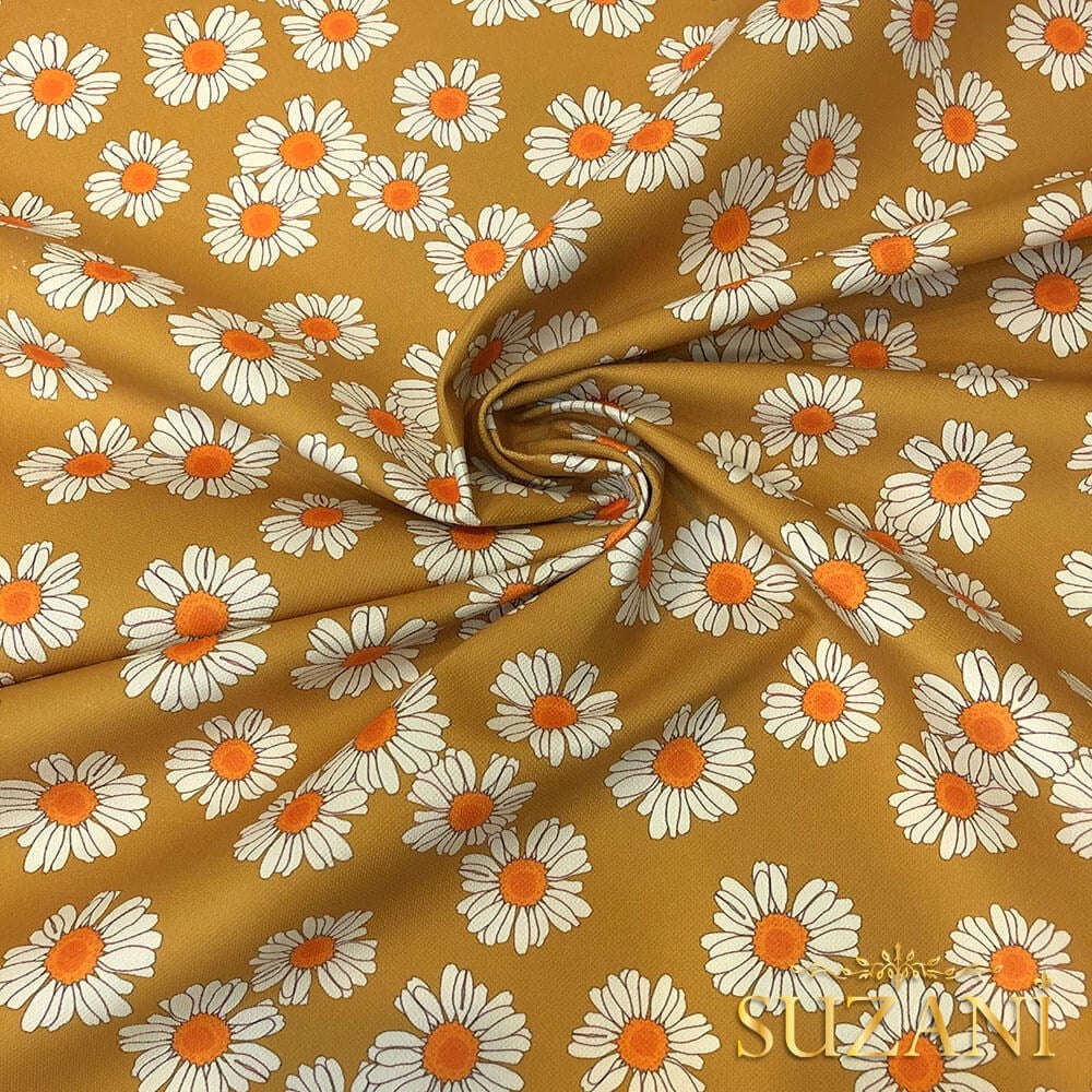 Hardal Papatya Desenli Dijital Baskılı Kumaş