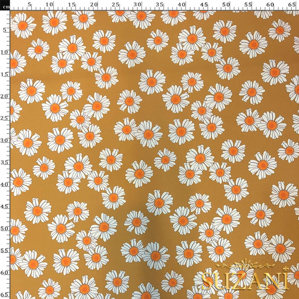 Hardal Papatya Desenli Dijital Baskılı Kumaş