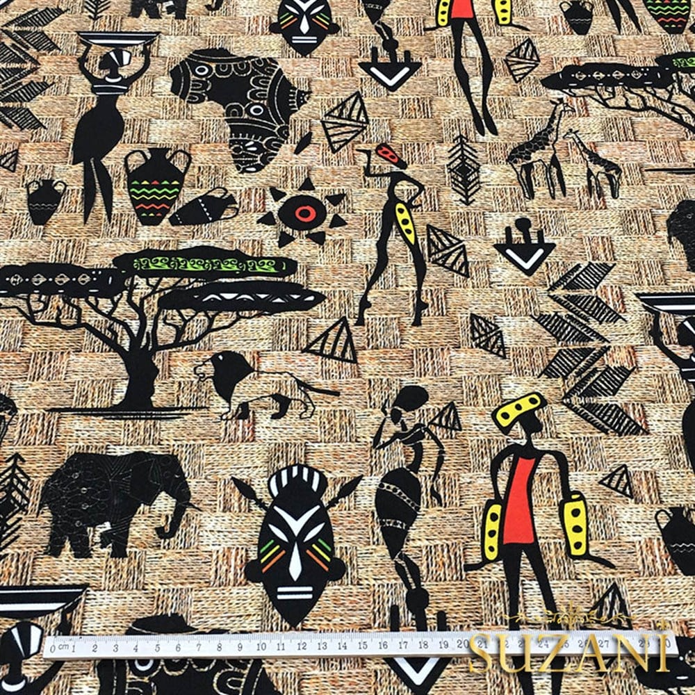 Hasır Zemin Afrika Desenli Kumaş