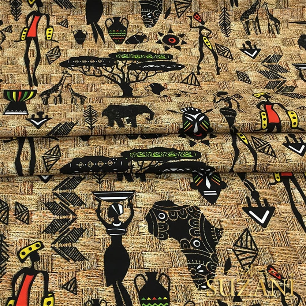 Hasır Zemin Afrika Desenli Kumaş